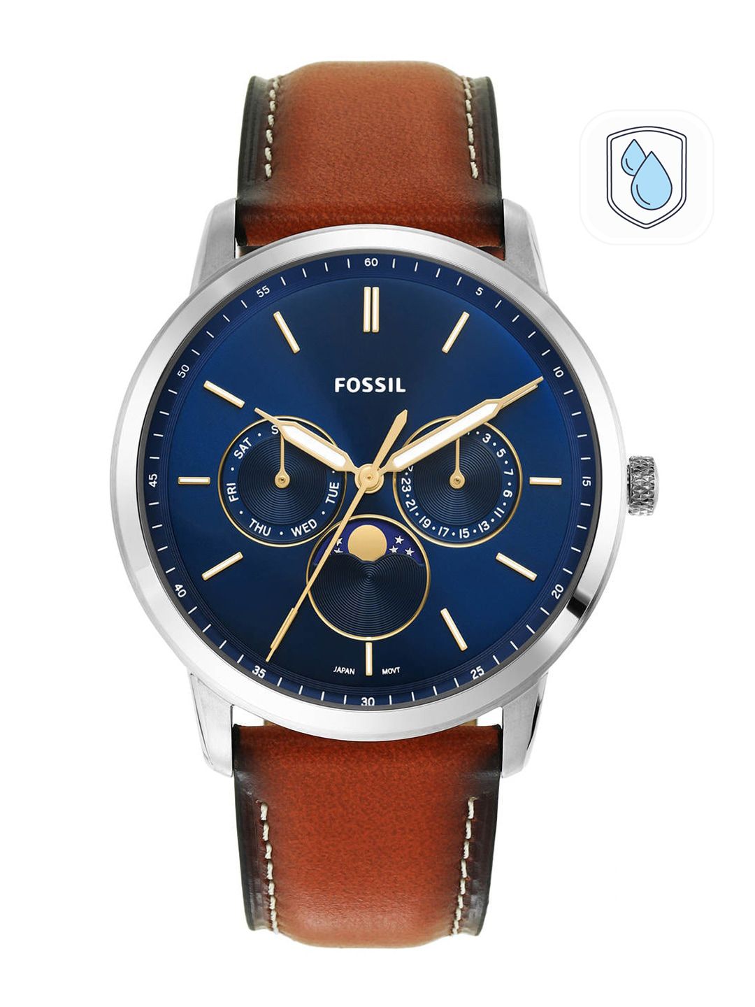 Fossil Men Blue Dial & Brown Leather Straps Analogue Watch FS5903