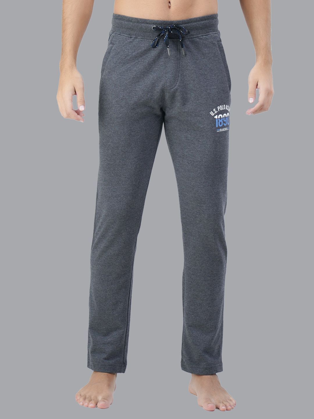 U.S. Polo Assn. Men Charcoal Grey Solid Straight-Fit Lounge Pants