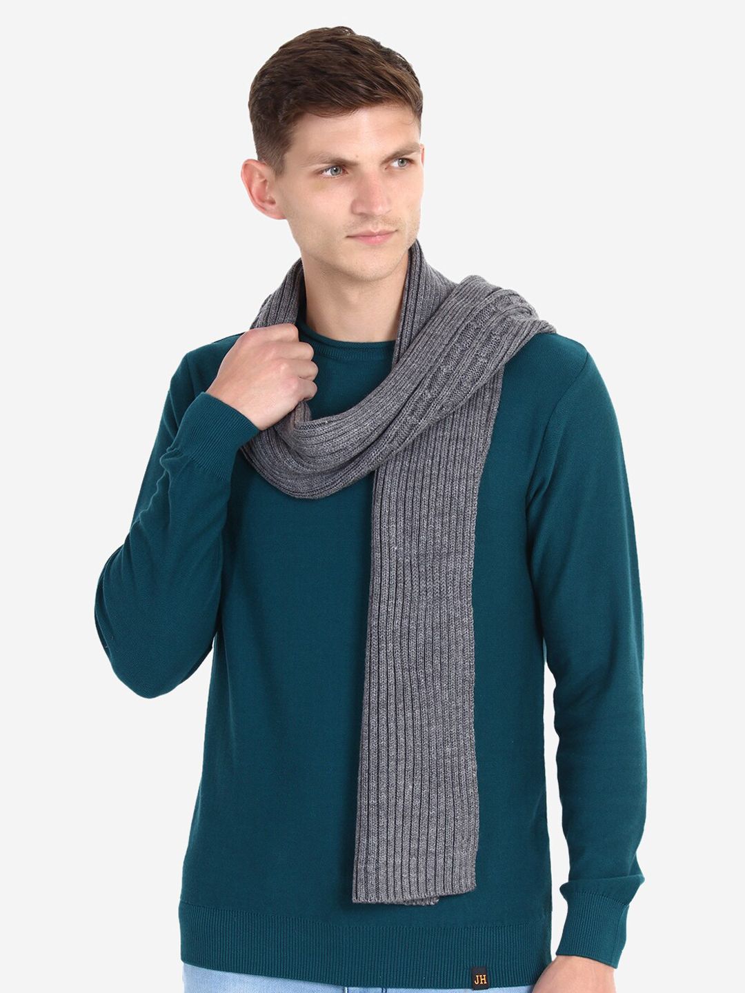 JoE Hazel Men Grey Ribbed Acrylic Mufflers-picture-20