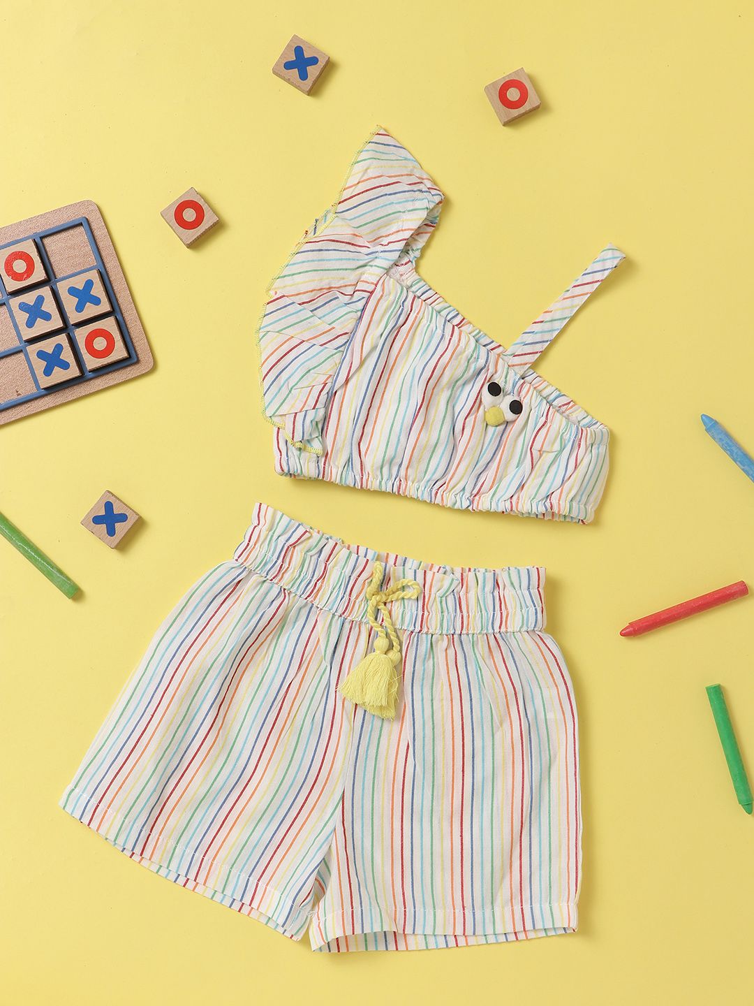 Nauti Nati Girls Multicoloured Vertical Striped Pure Cotton Co-Ord Set-picture-41