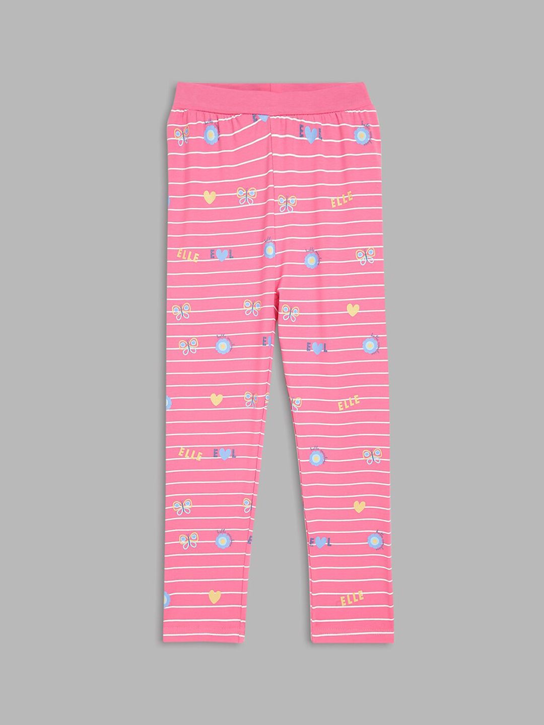 ELLE Girls Pink & White Printed Cotton Leggings-picture-44