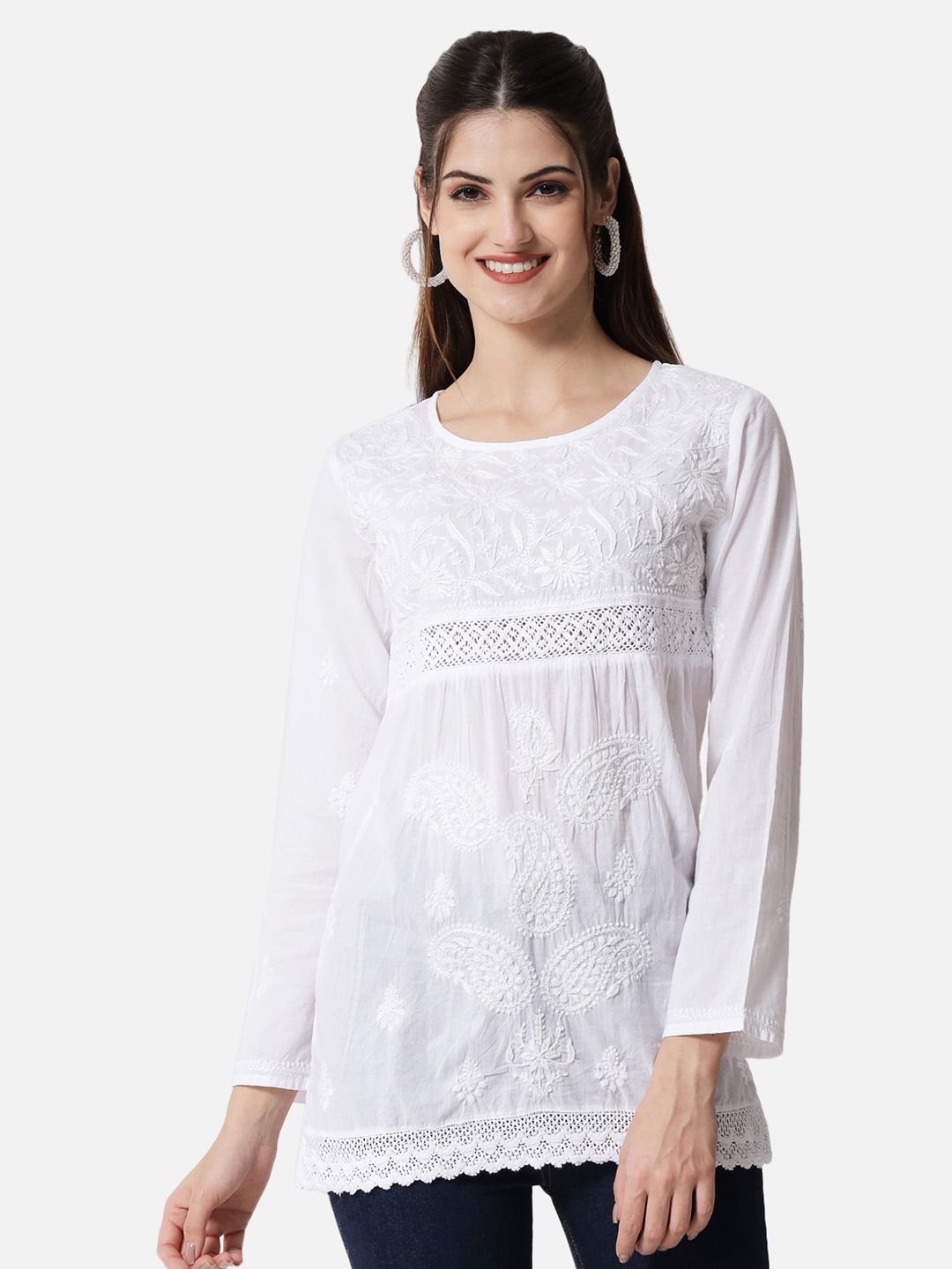 PARAMOUNT CHIKAN Embroidered Chikankari Ethnic Motifs Pure Cotton Kurti-picture-24