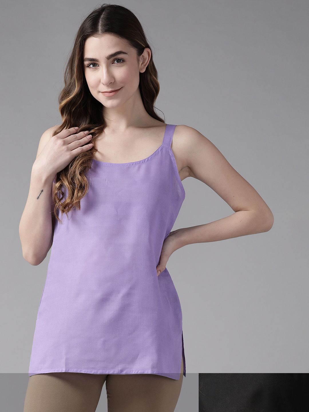 ADA Women Lavender & Black Pack of 2 Pure Cotton Solid Camisoles