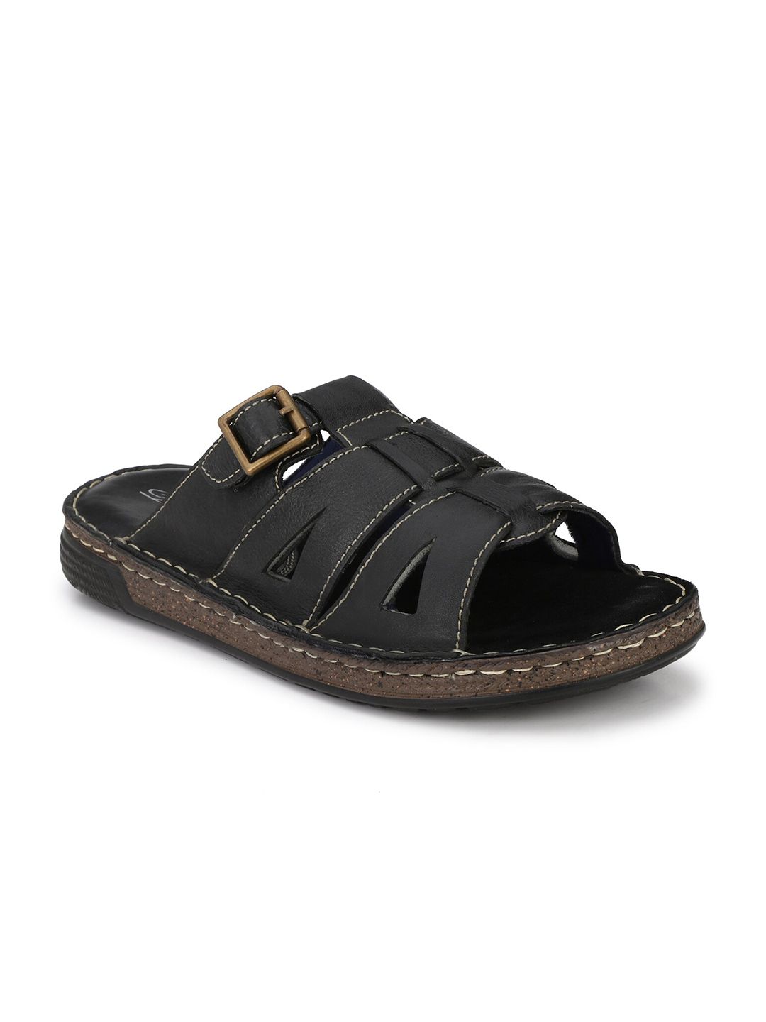Delize Men Black Leather Comfort Sandals-image-38