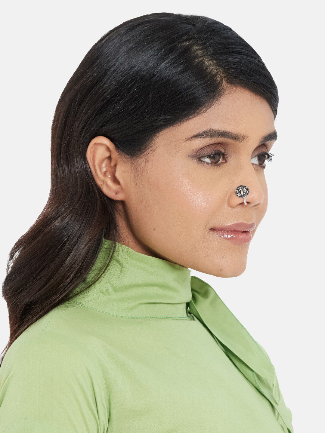 ATIBELLE Silver-Plated Peacock Inspired Clip-on Nose Pin