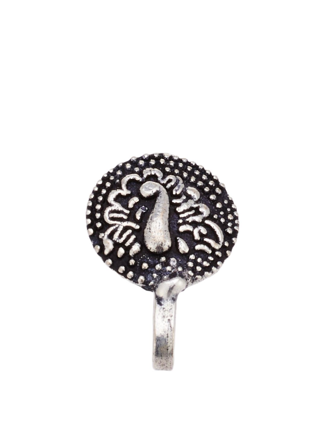 ATIBELLE Silver-Plated Peacock Inspired Clip-on Nose Pin