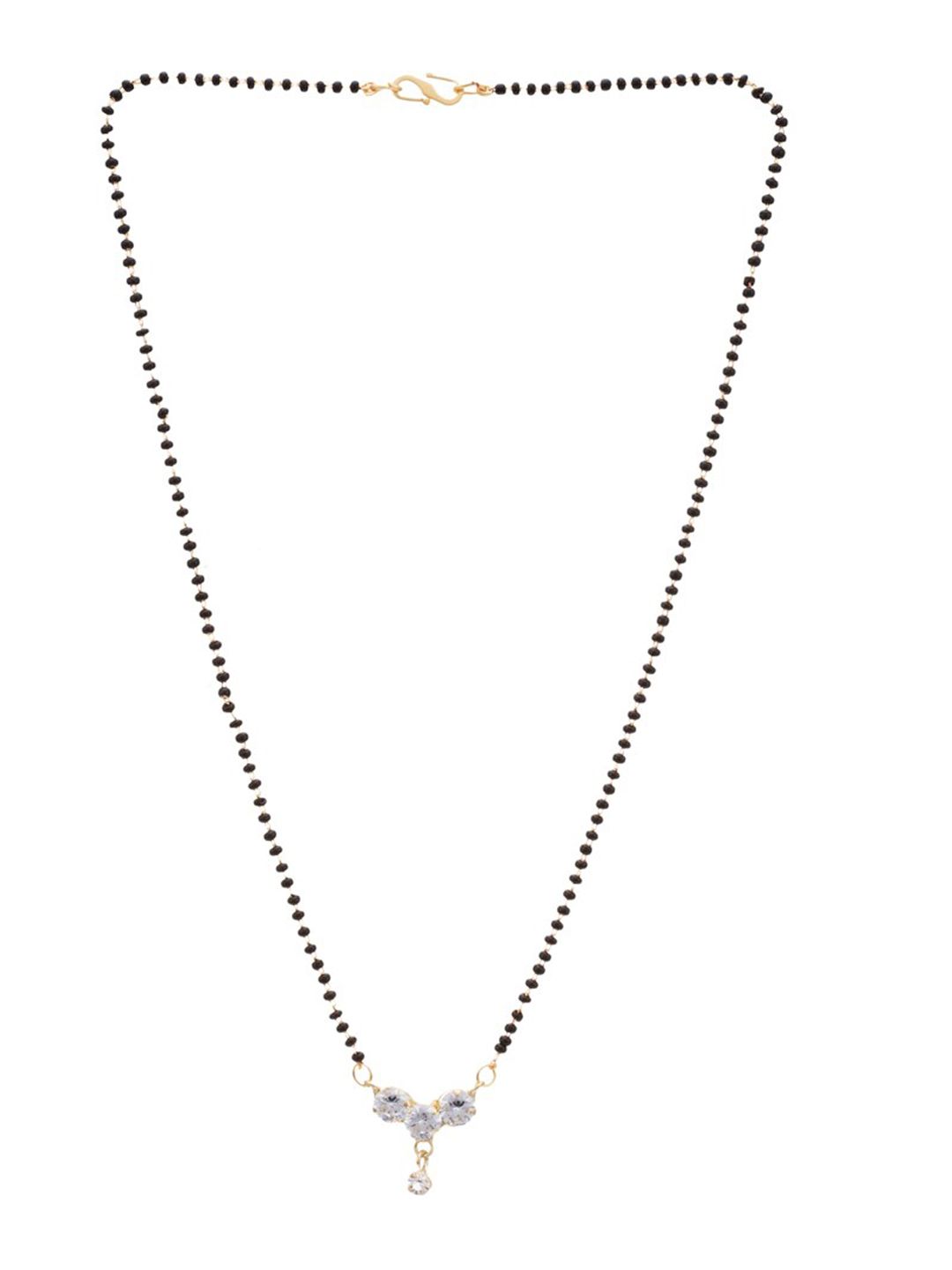 ATIBELLE Gold-Plated White AD-Studded Black Beaded Mangalsutra