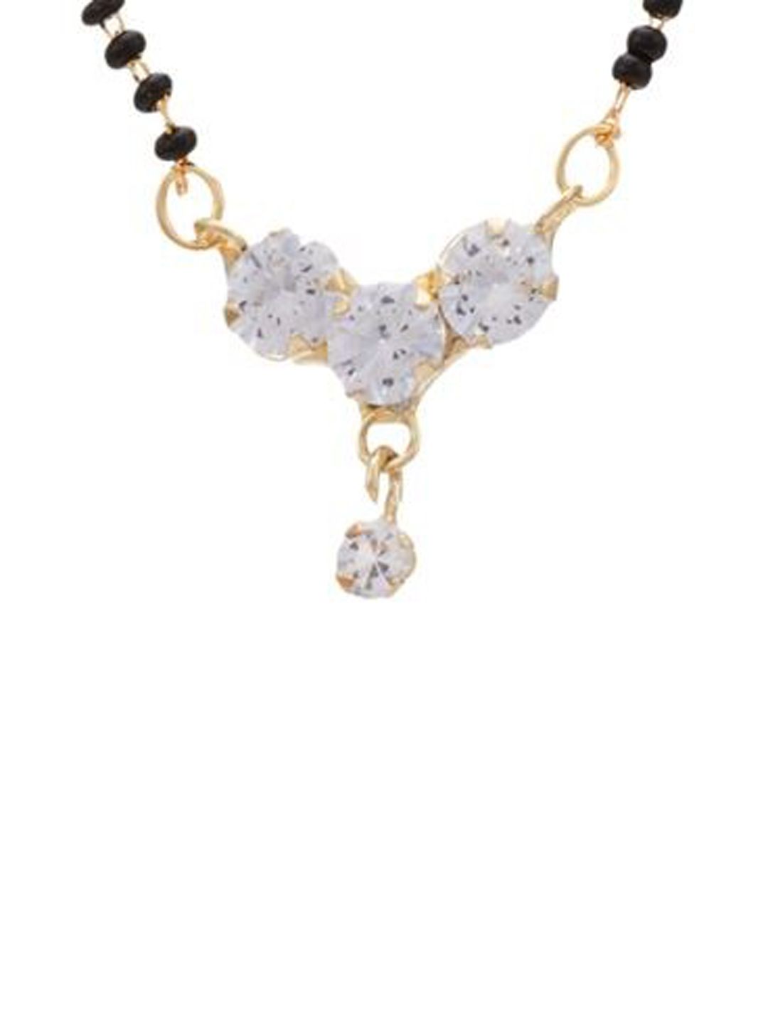 ATIBELLE Gold-Plated White AD-Studded Black Beaded Mangalsutra
