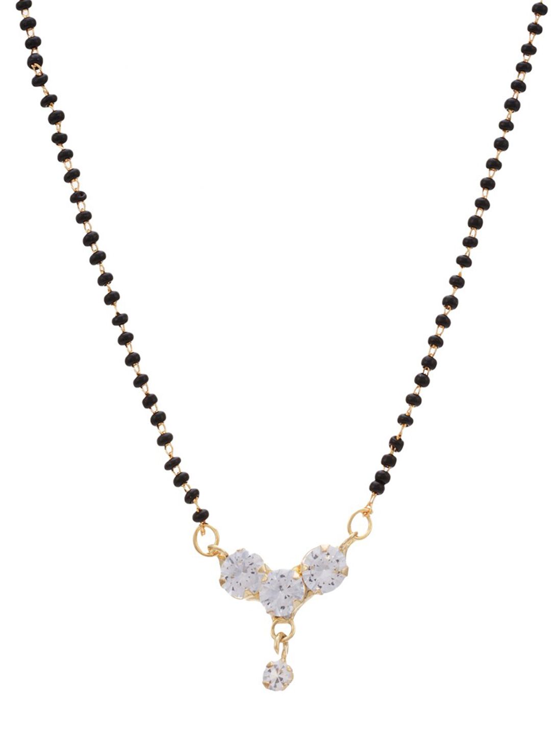 ATIBELLE Gold-Plated White AD-Studded Black Beaded Mangalsutra