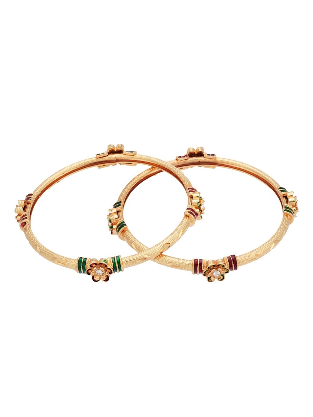 ATIBELLE Women Set of 2 Gold-Plated Floral Textured Bangles