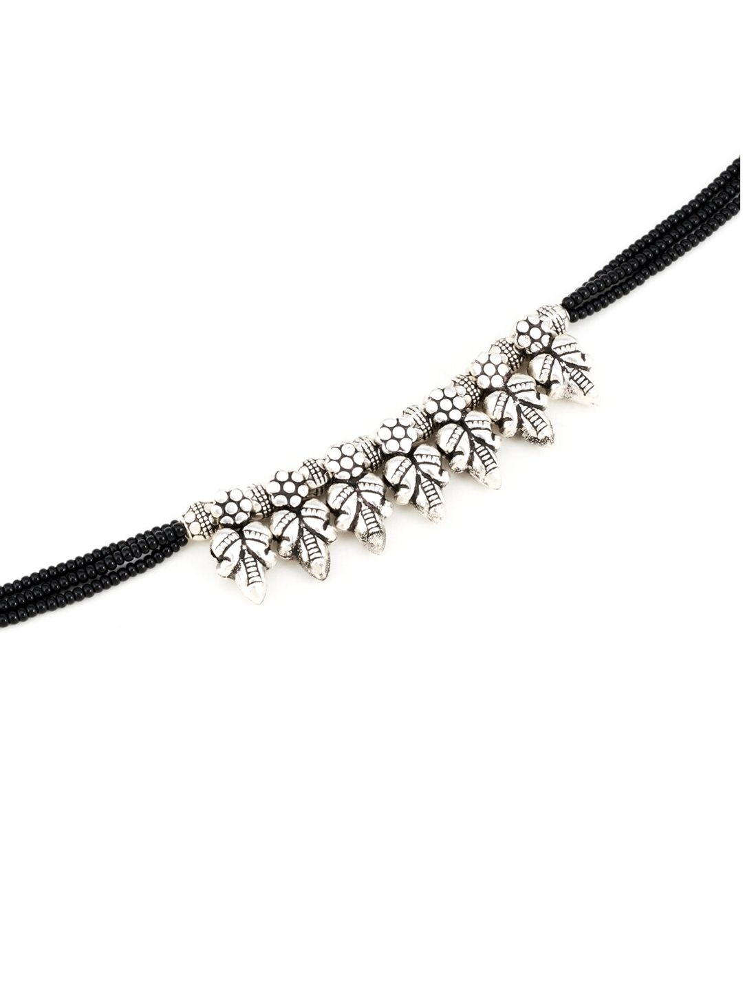 ATIBELLE Silver-Plated Oxidised German Silver Floral Mangalsutra