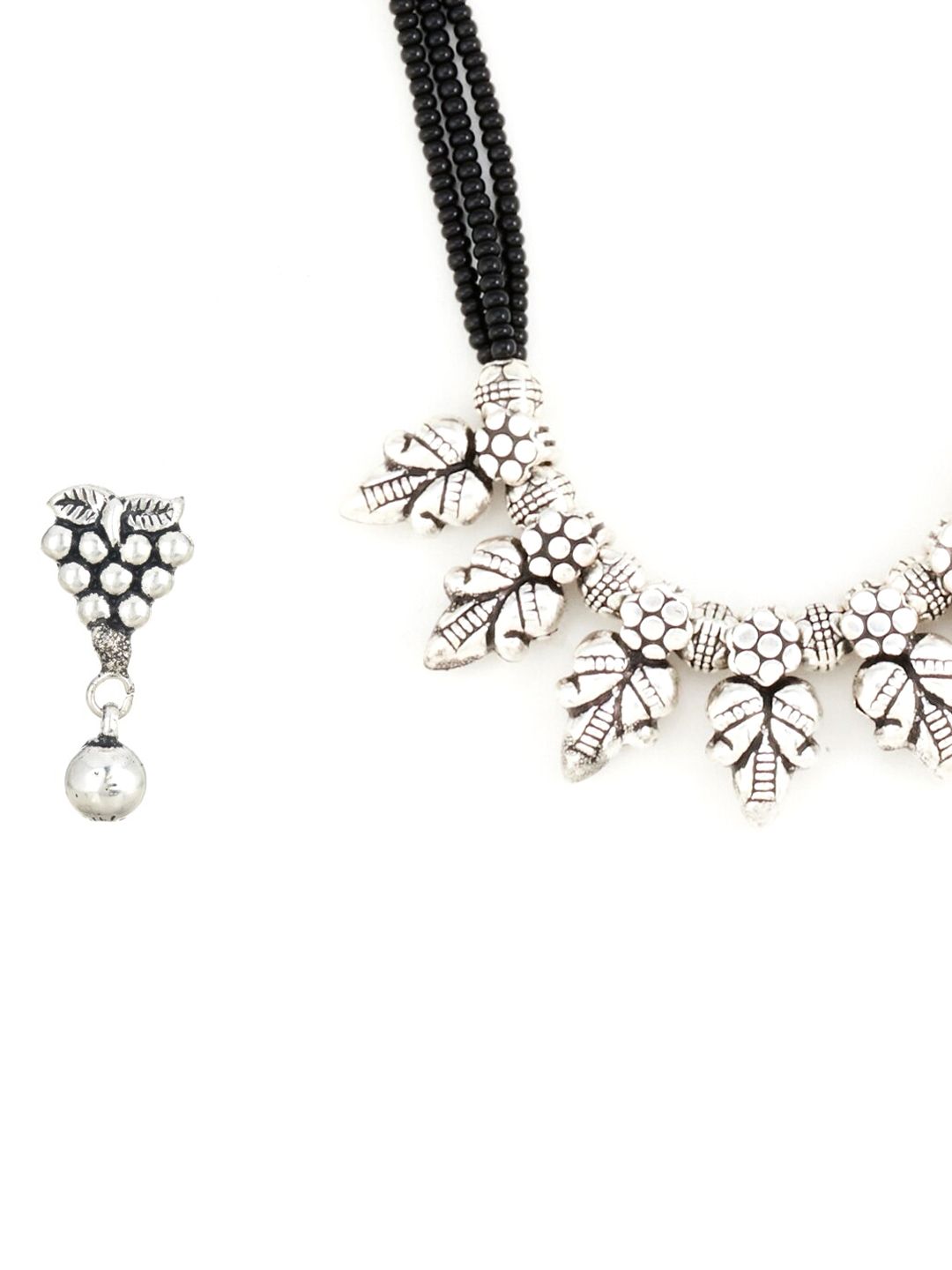 ATIBELLE Silver-Plated Oxidised German Silver Floral Mangalsutra