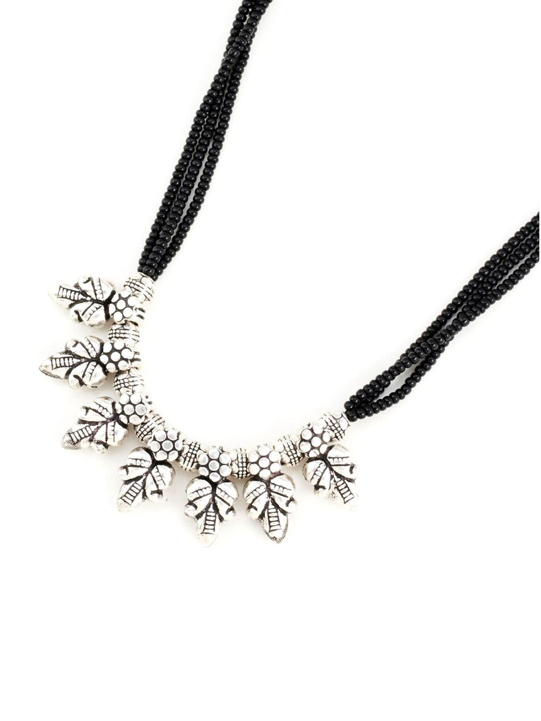 ATIBELLE Silver-Plated Oxidised German Silver Floral Mangalsutra