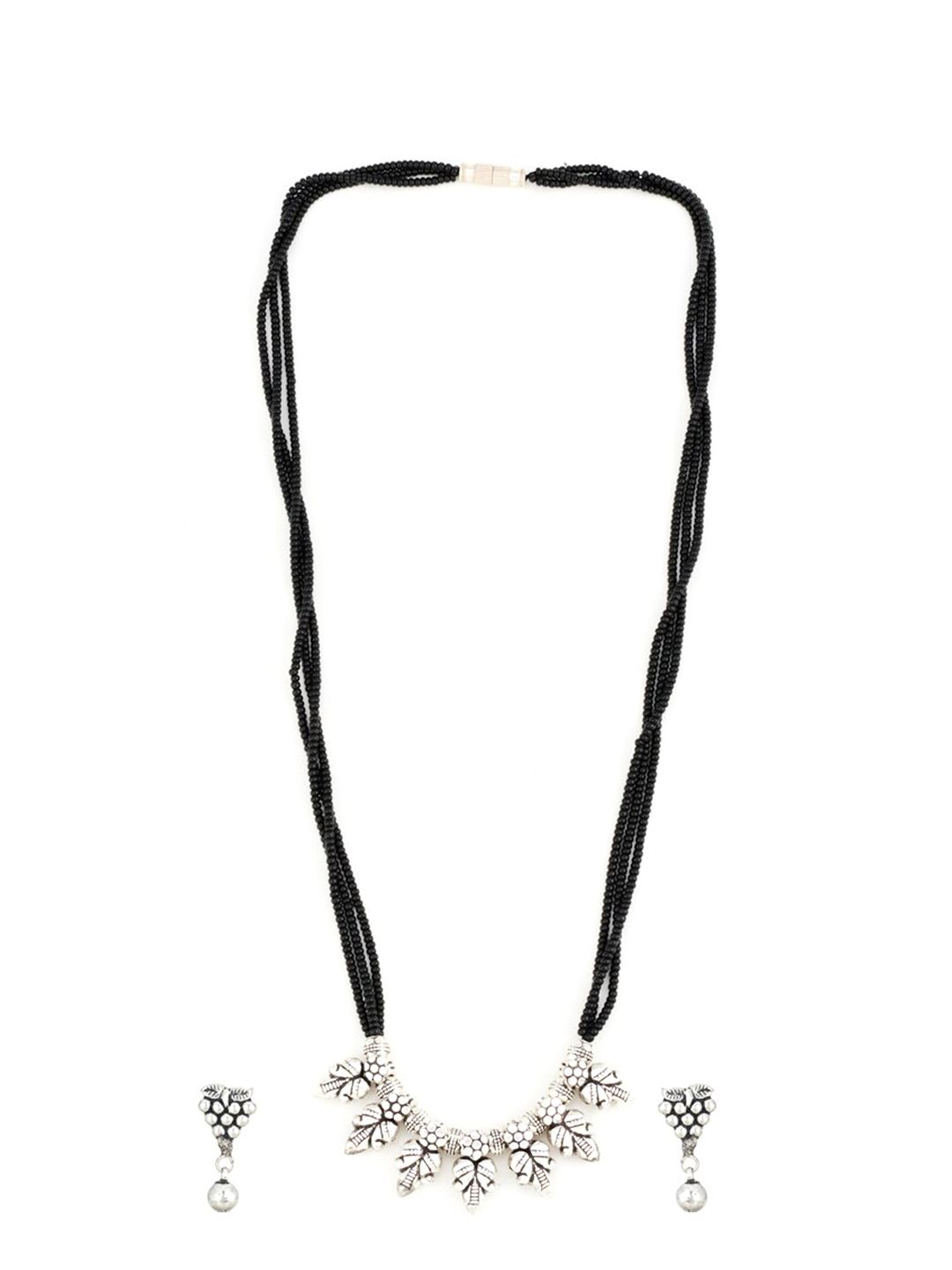 ATIBELLE Silver-Plated Oxidised German Silver Floral Mangalsutra