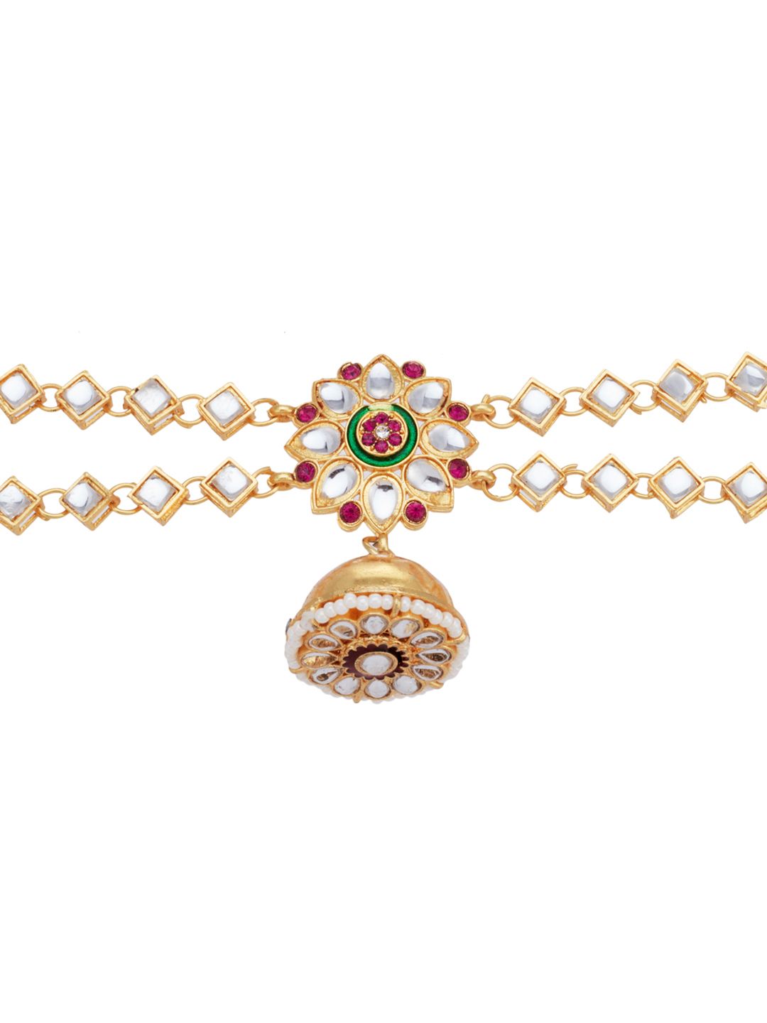 ATIBELLE Women Gold-Plated Multicolour Meenakari Matha Patti