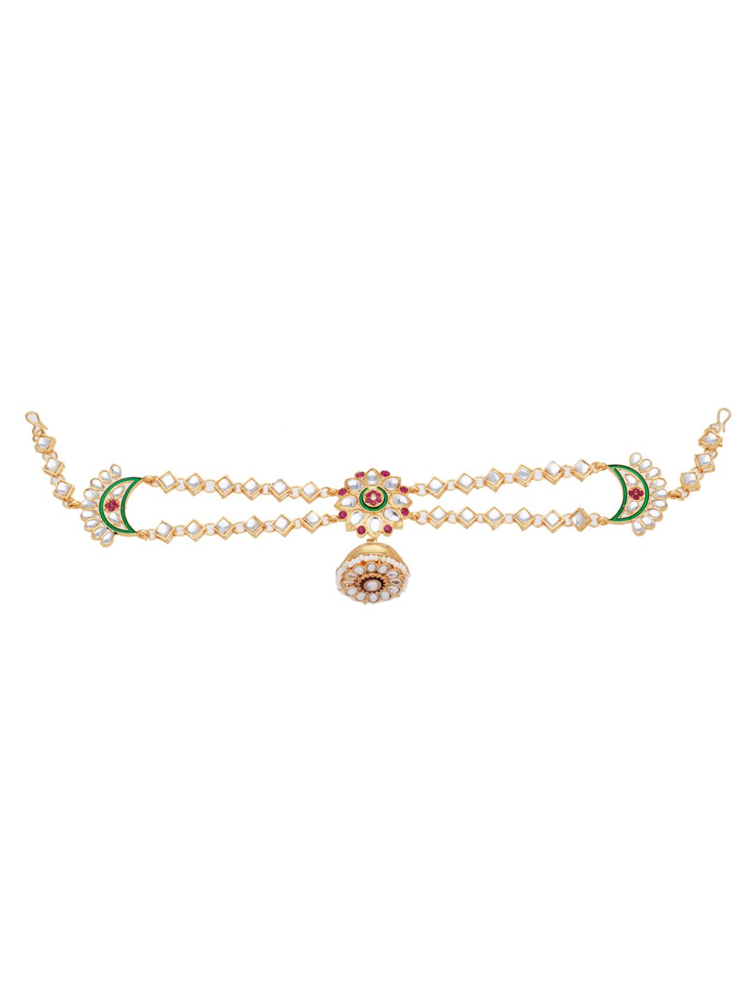 ATIBELLE Women Gold-Plated Multicolour Meenakari Matha Patti