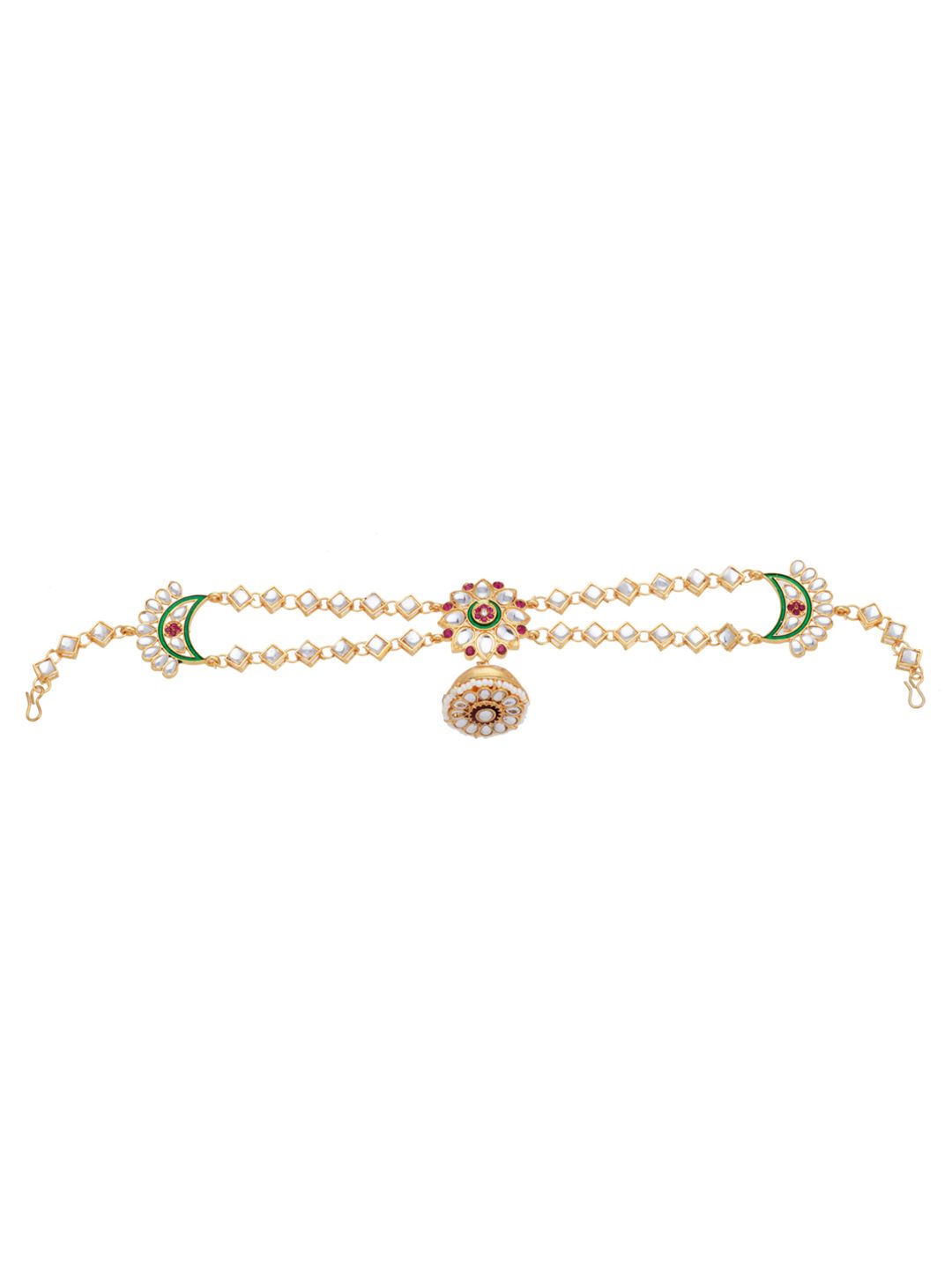 ATIBELLE Women Gold-Plated Multicolour Meenakari Matha Patti