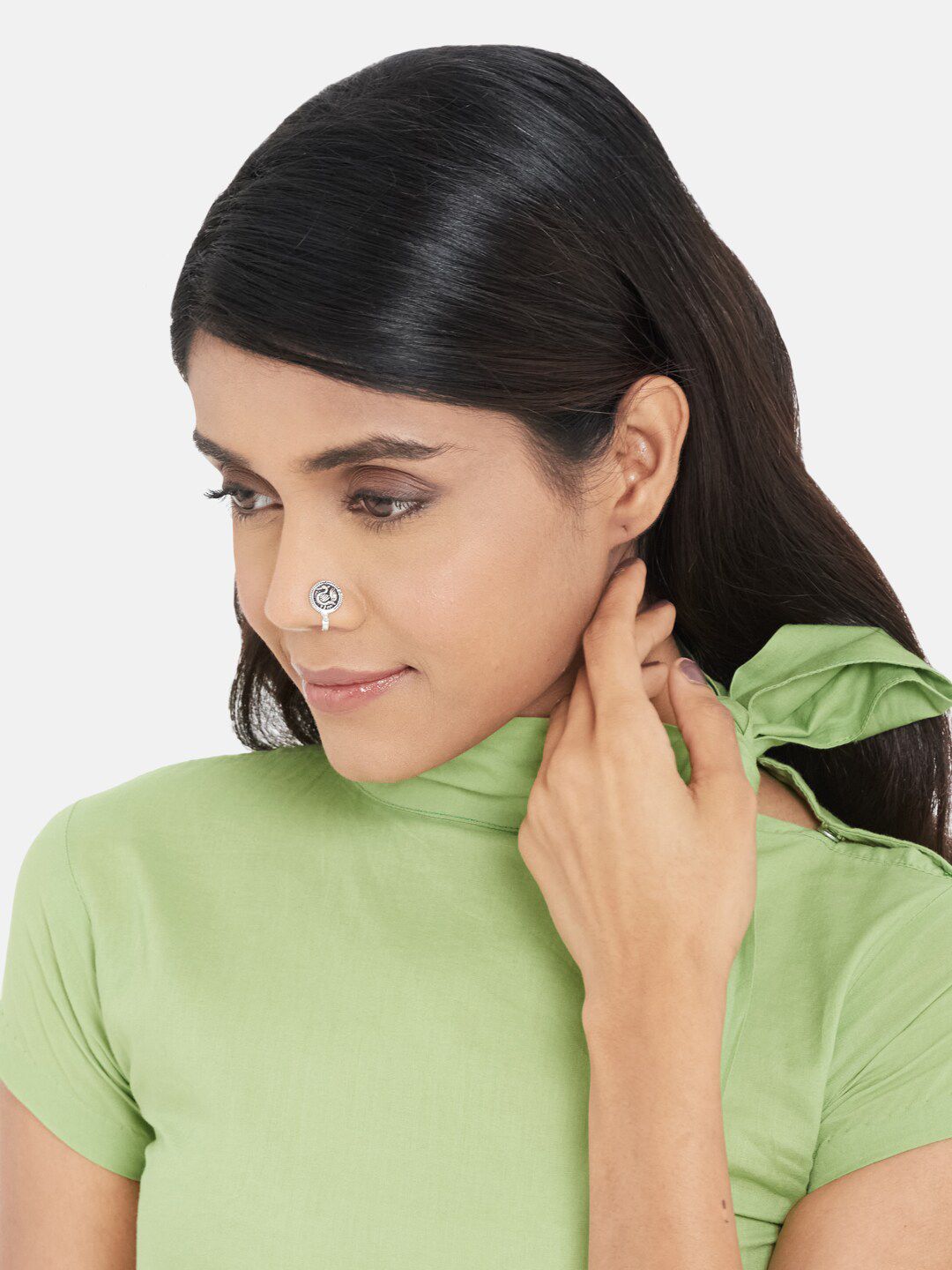 ATIBELLE Set Of 2 Oxidised Silver-Plated Clip-On Nose Pin