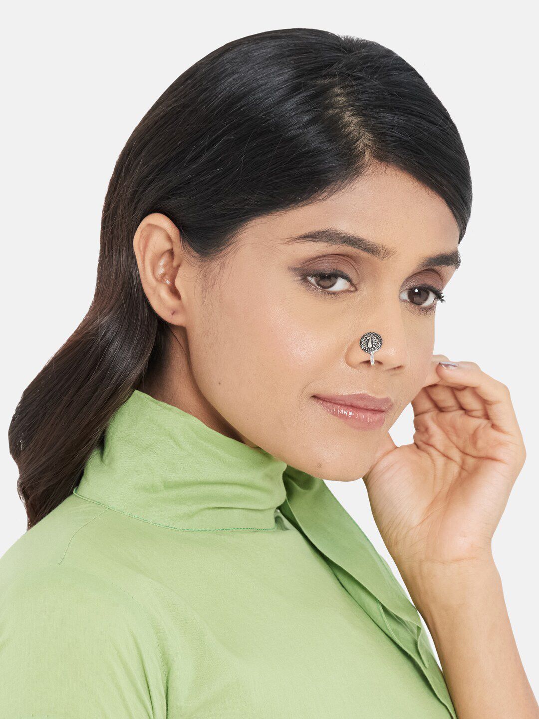 ATIBELLE Set Of 2 Oxidised Silver-Plated Clip-On Nose Pin