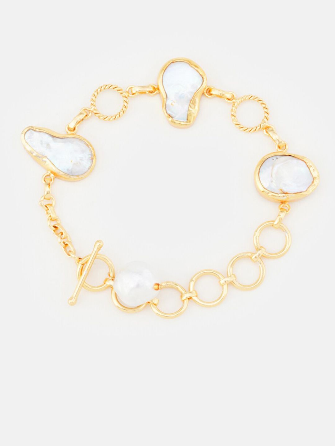 ATIBELLE Women Gold-Toned & White Brass Link Bracelet
