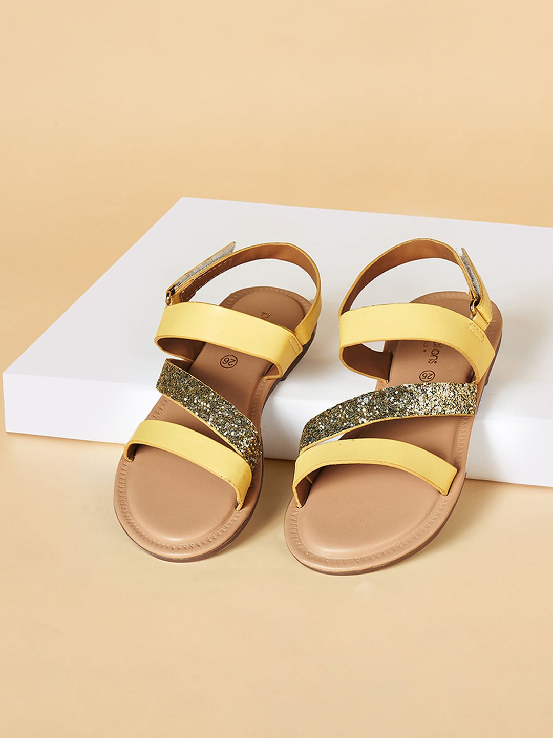 Pantaloons Junior Girls Blue Embellished Leather Party Open Toe Flats-picture-17