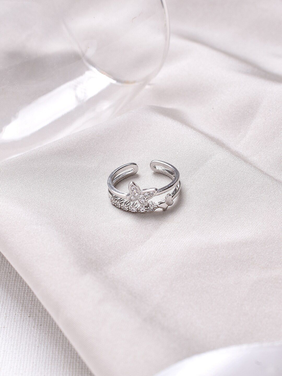 JOKER & WITCH Silver-Toned White Stone Studded Butterfly Shaped Adjustable Finger Ring-picture-25
