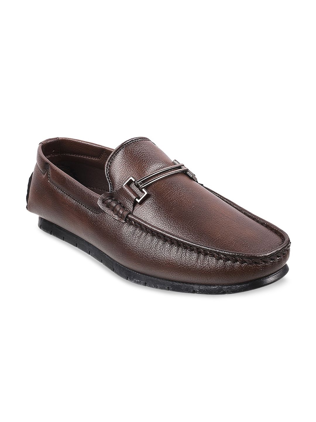Mochi Men Brown Leather Loafers-picture-17