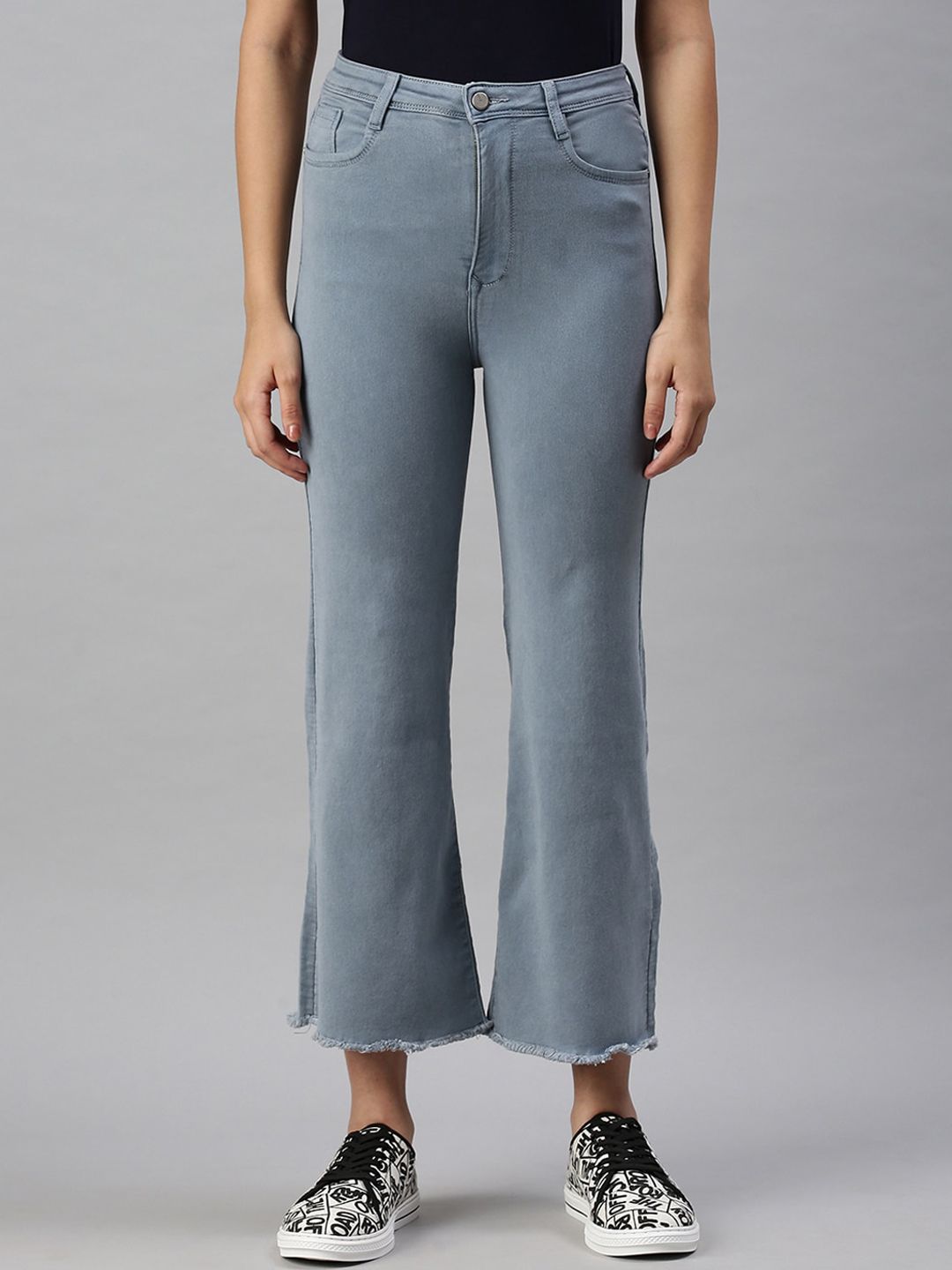 SHOWOFF Women Grey Wide Leg High-Rise Clean Look Stretchable Jeans-picture-10