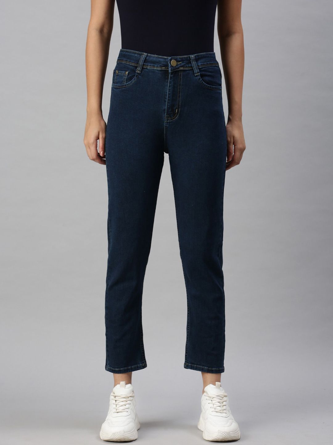 SHOWOFF Women Blue High-Rise Stretchable Mom Fit Clean Look Jeans-picture-32