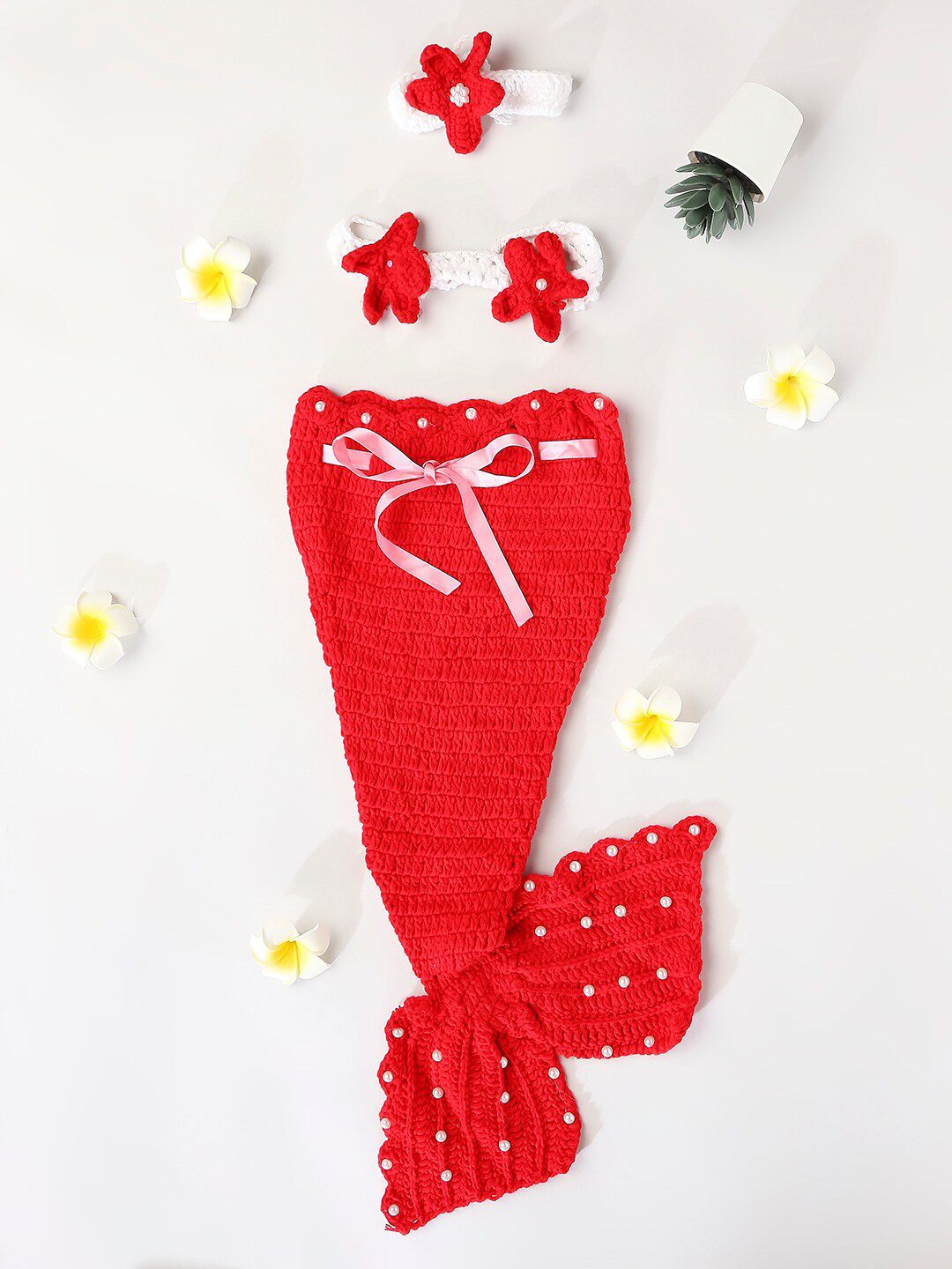 Babymoon Red & White Mermaid Newborn Photography Costume-picture-29