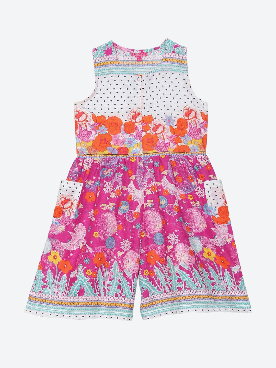 Biba Girls Purple & Pink Printed Cotton Jumpsuit-picture-13