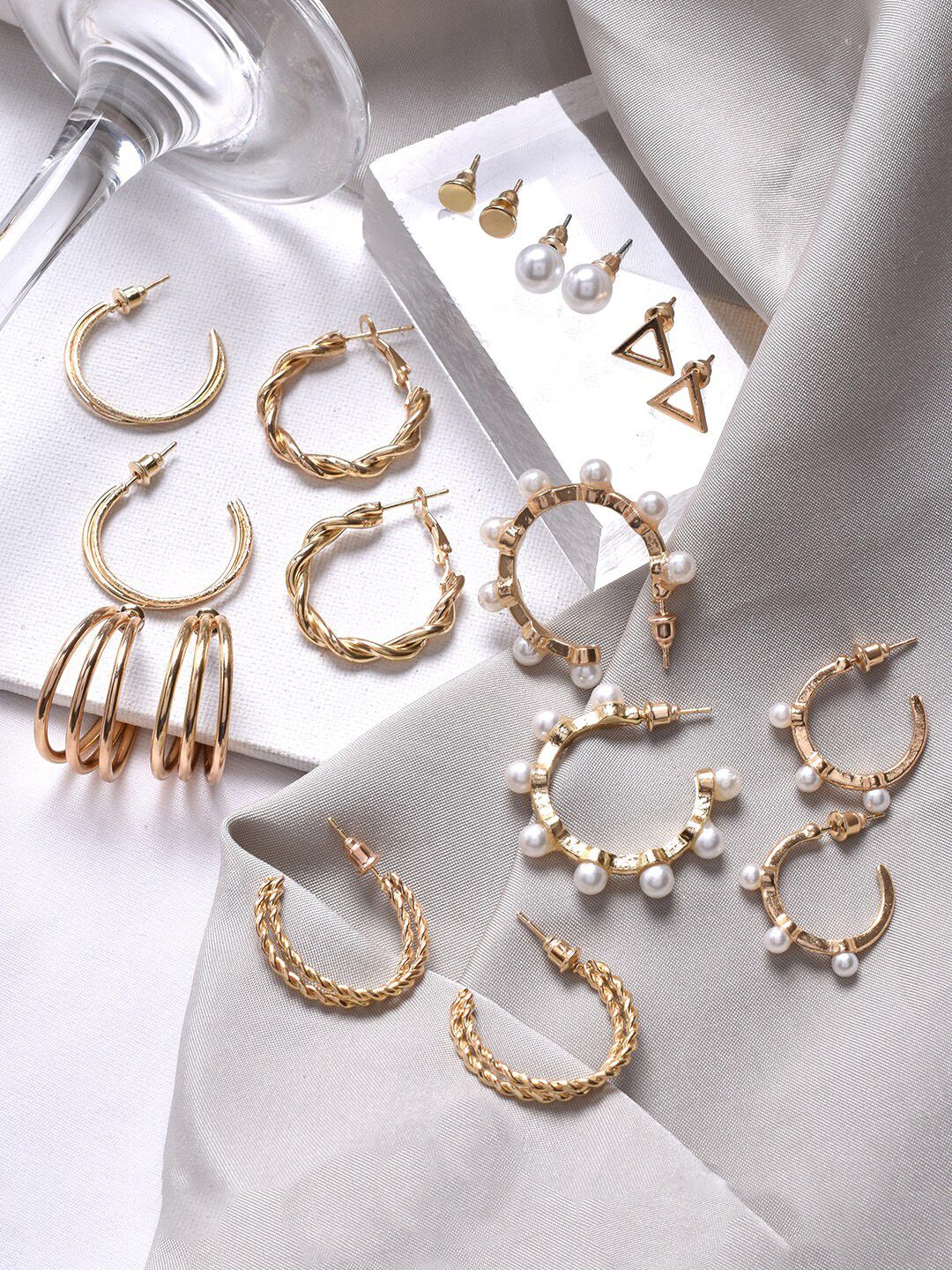 JOKER & WITCH Set Of 9 Gold-Toned Half-Hoop Earrings-picture-14