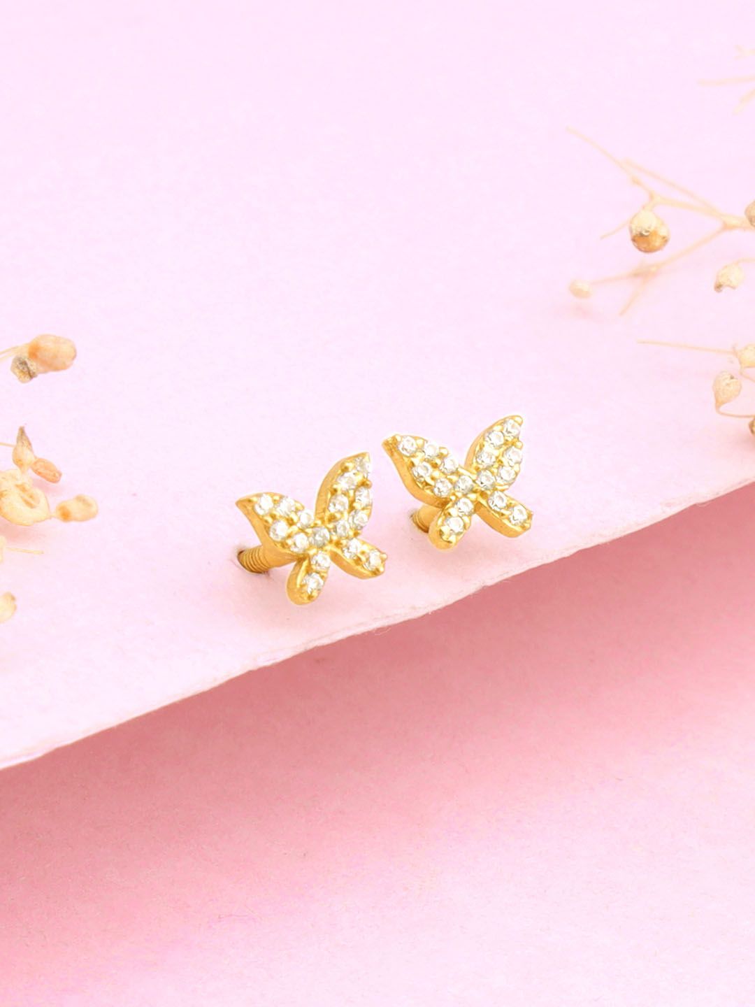 GIVA 925 Silver Golden Butterfly Studded Affair Earrings-image-35