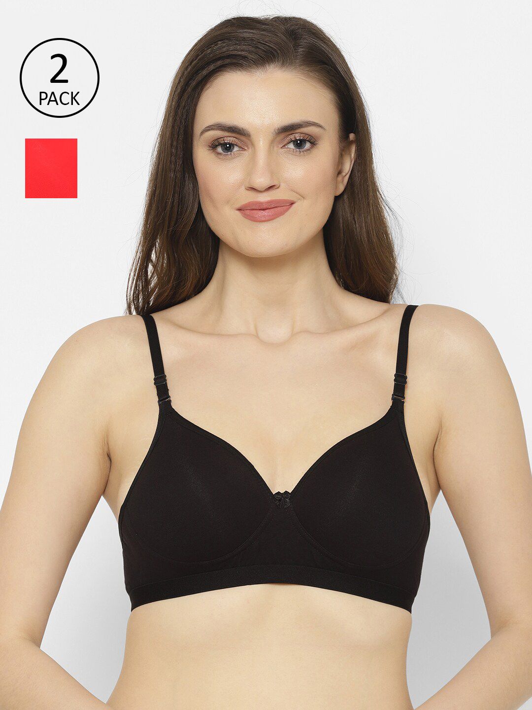 Floret Pack of 2 Non-Wired Seamless Padded T-Shirt Bra with Regular and Transparent Straps