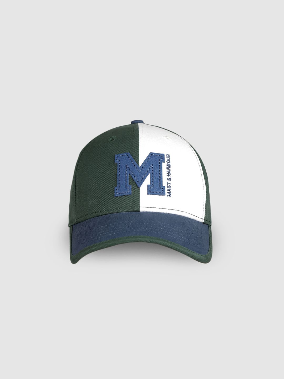 Mast & Harbour Unisex Navy Blue & Olive Green Colourblocked Snapback Cap-image-38