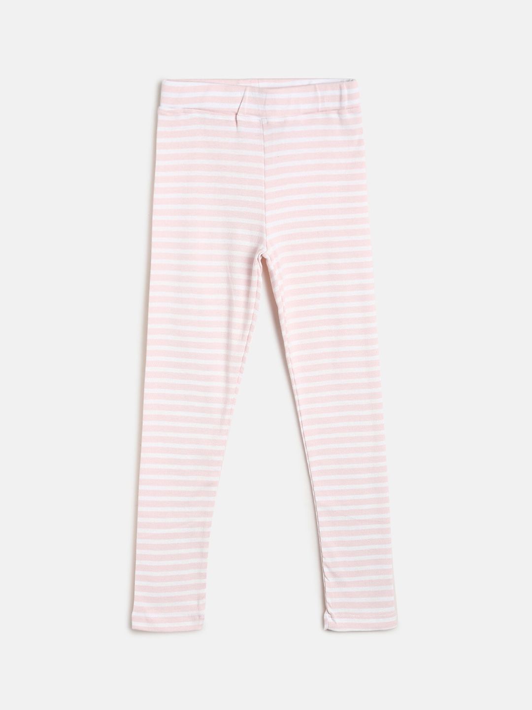 TALES & STORIES Girls Pink & White Striped Cotton Ankle-Length Leggings-picture-35
