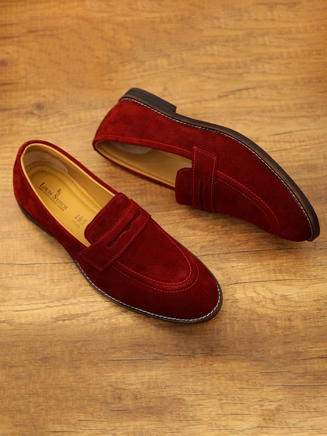 LOUIS STITCH Men Red Suede Loafers