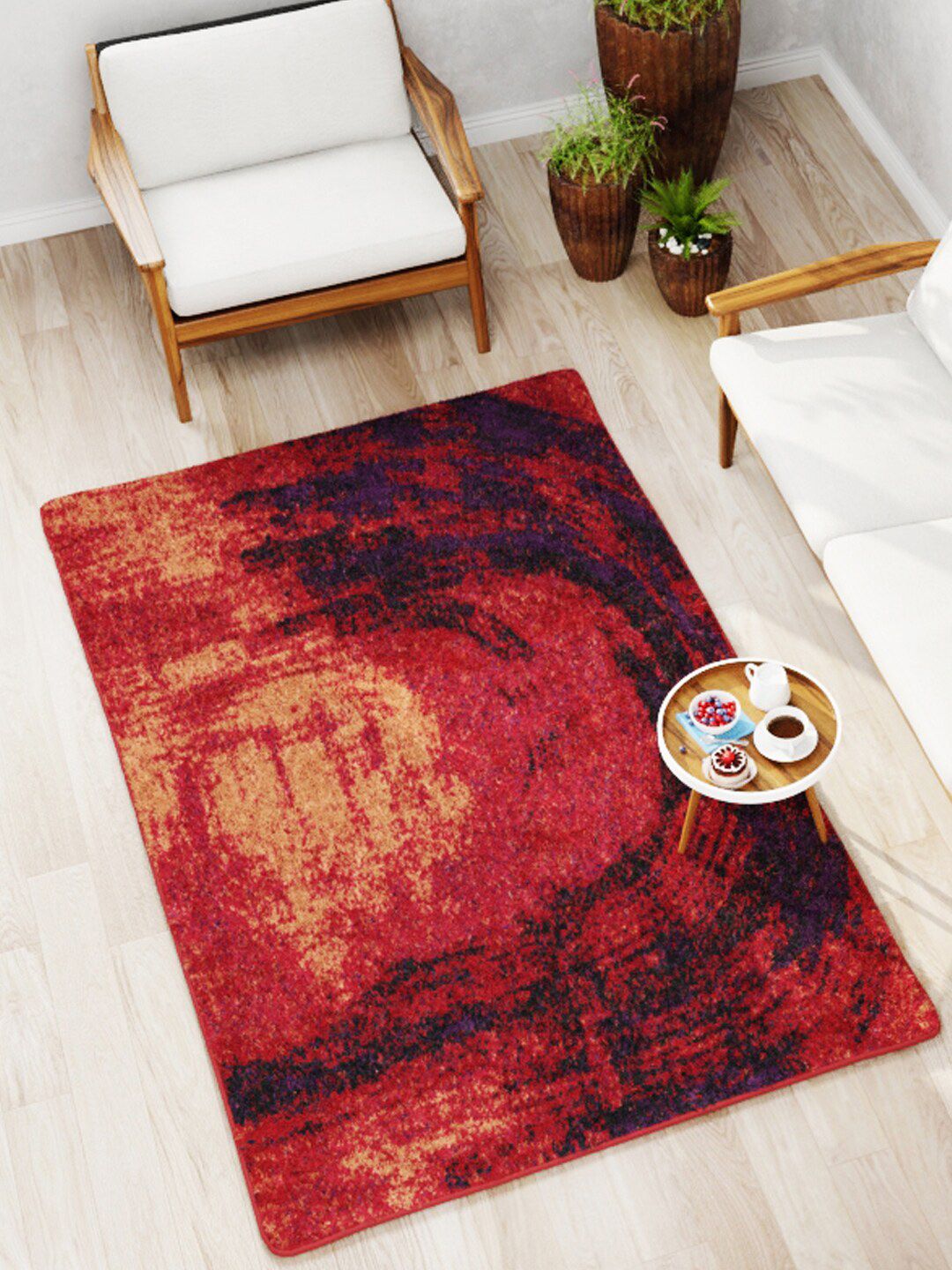 BIANCA Red & Yellow Patterned Soft-Fluffy Area-Rug Carpet With Non-Slip Rubber Backing-picture-42