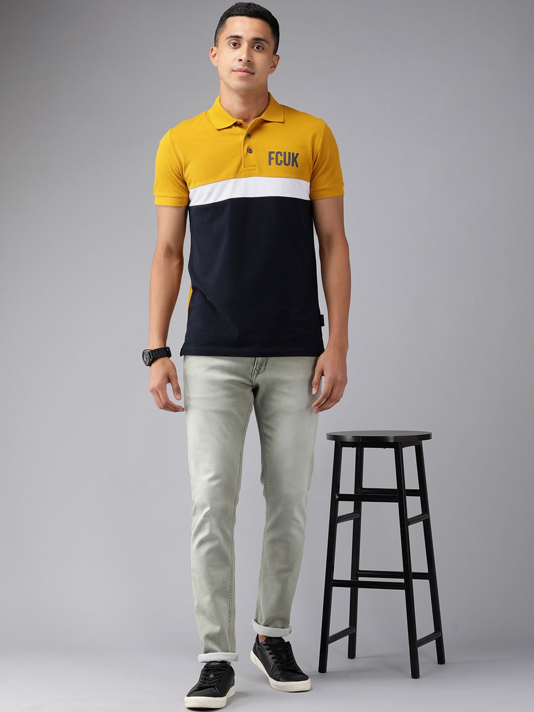 Buy French Connection Men Mustard Yellow & Black Colourblocked