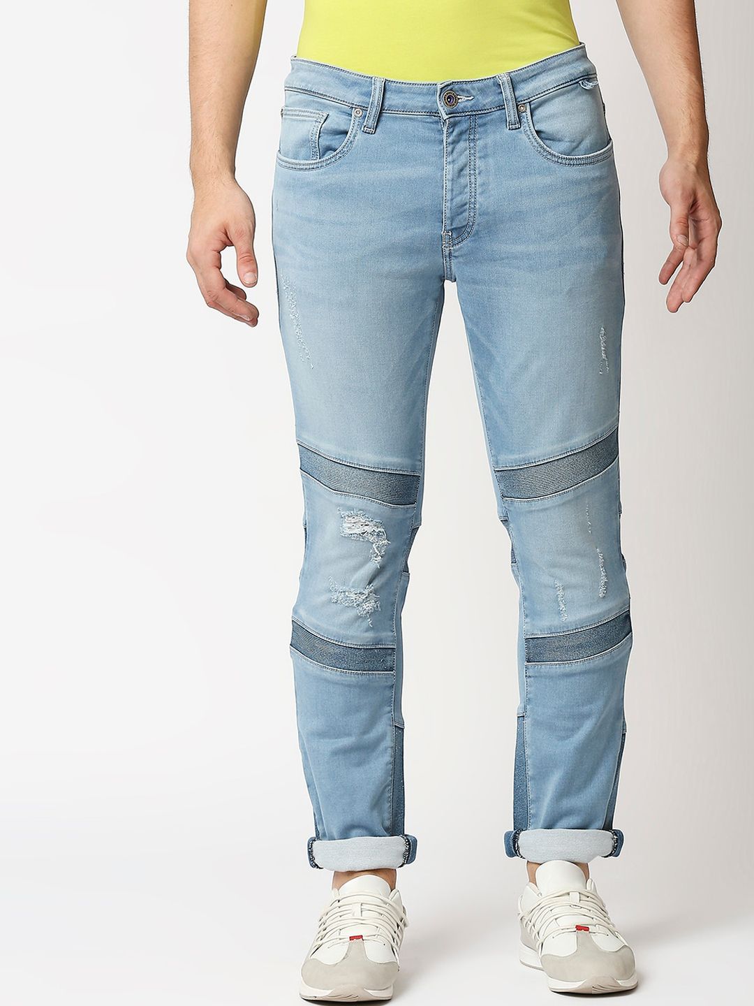 WAIMEA Men Blue Slim Fit Mildly Distressed Light Fade Stretchable Jeans-picture-18