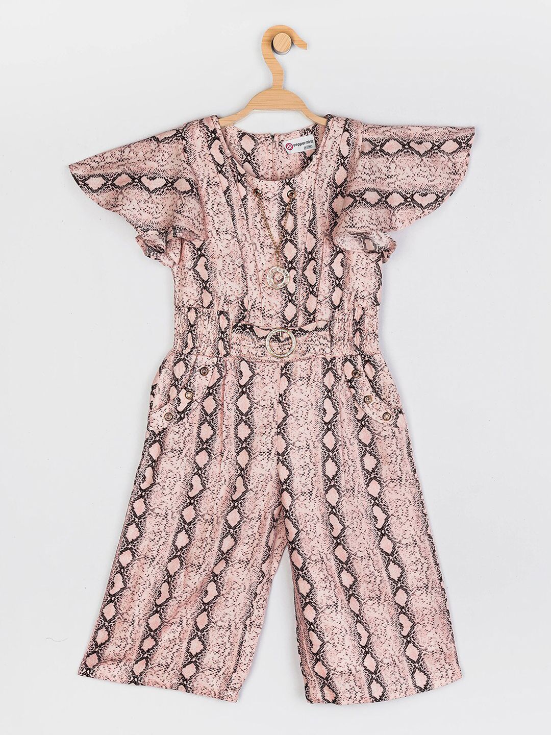 Peppermint Girls Peach-Coloured & Black Printed Jumpsuit-picture-16