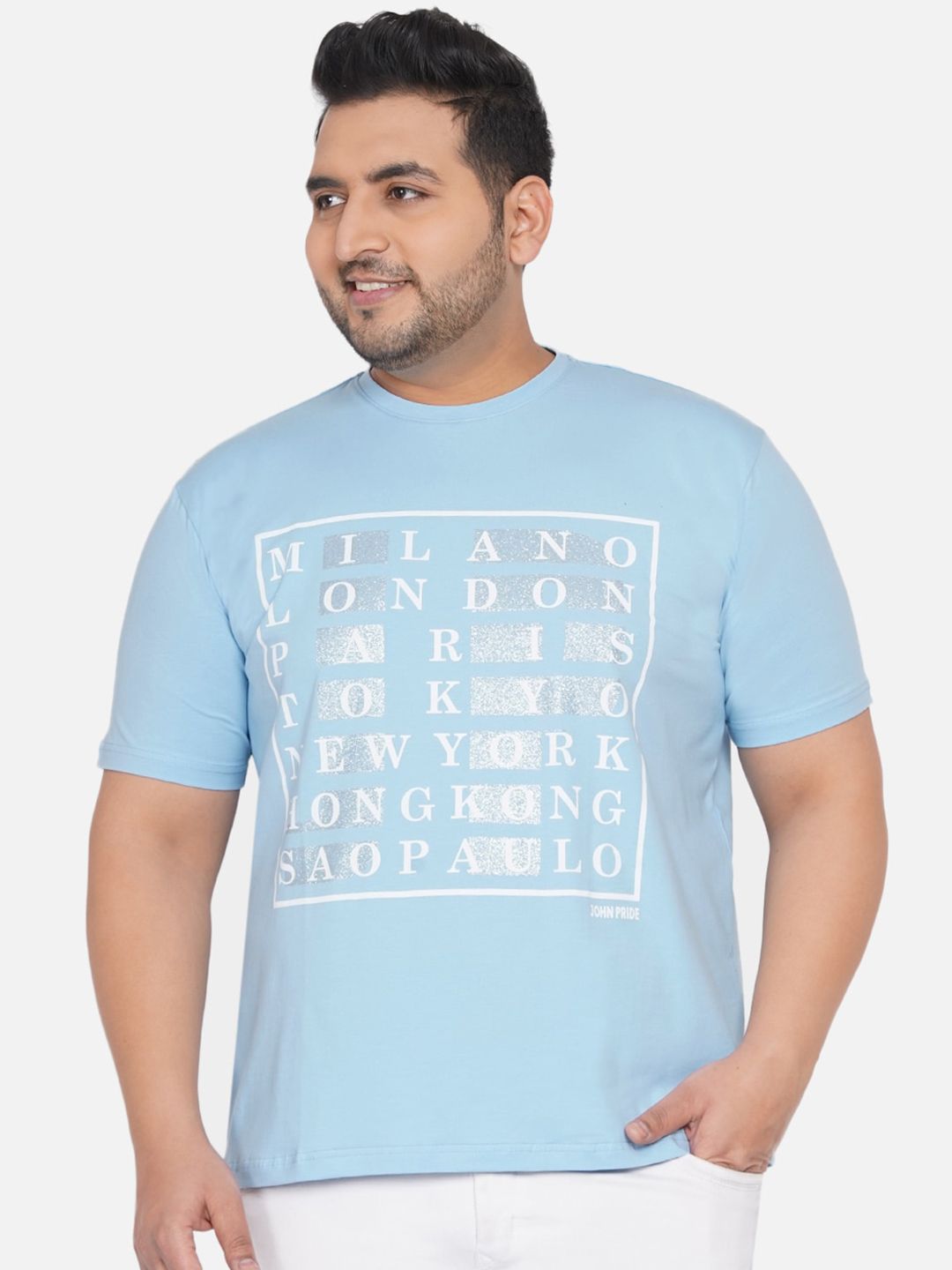 John Pride Men Plus Size Blue & White Typography Printed Bio Finish Outdoor T-shirt-picture-11
