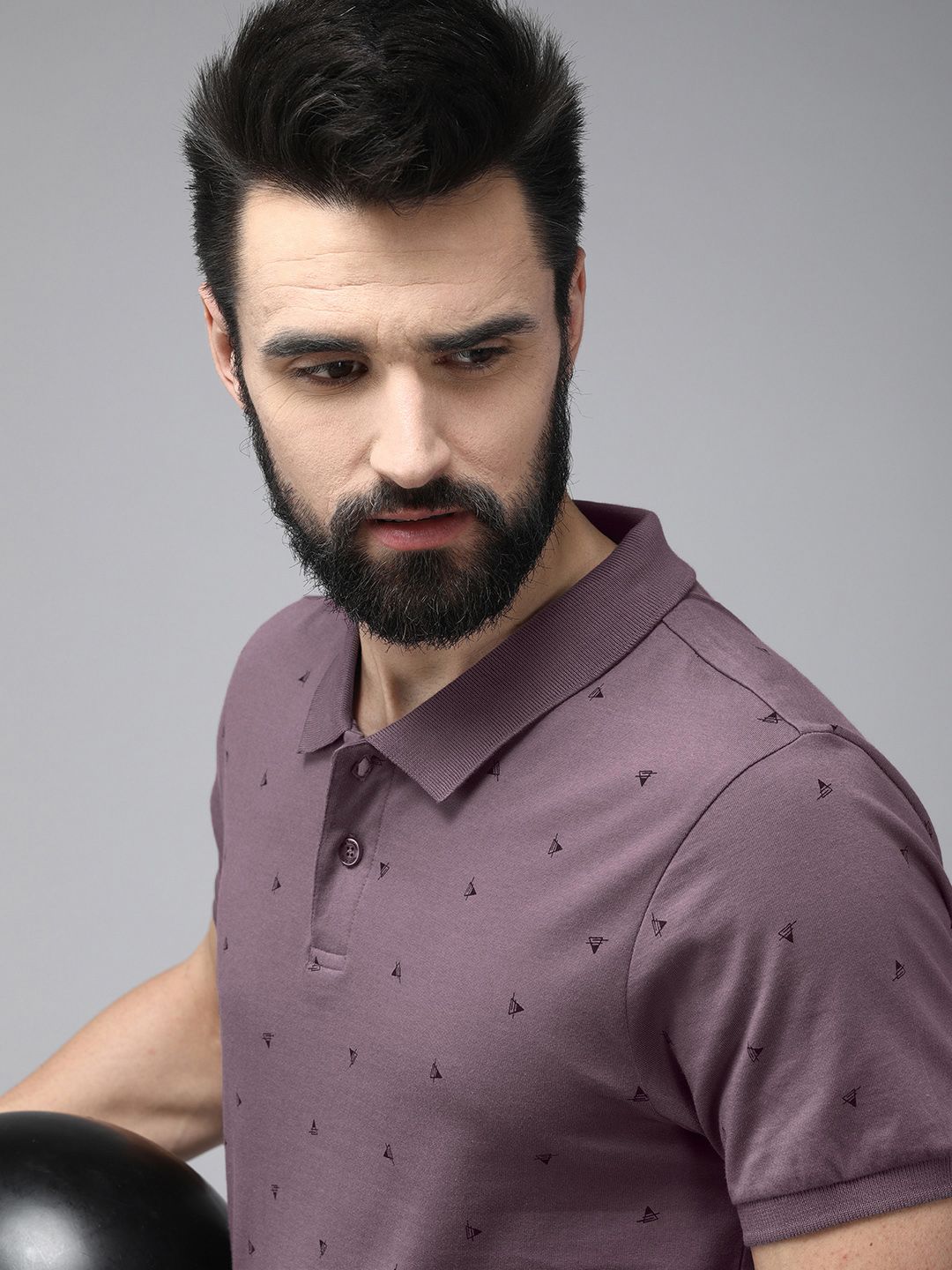 Roadster Men Mauve Printed Polo Collar Pure Cotton T-shirt-image-20