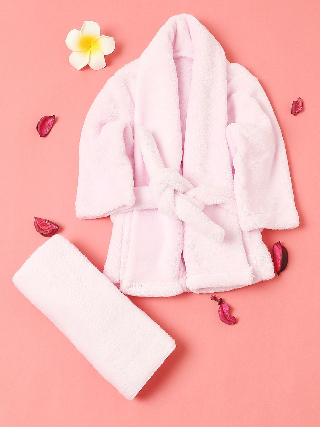 Babymoon Kids White & Pink Combo Of Spa Bathrobe & Nappy-image-30