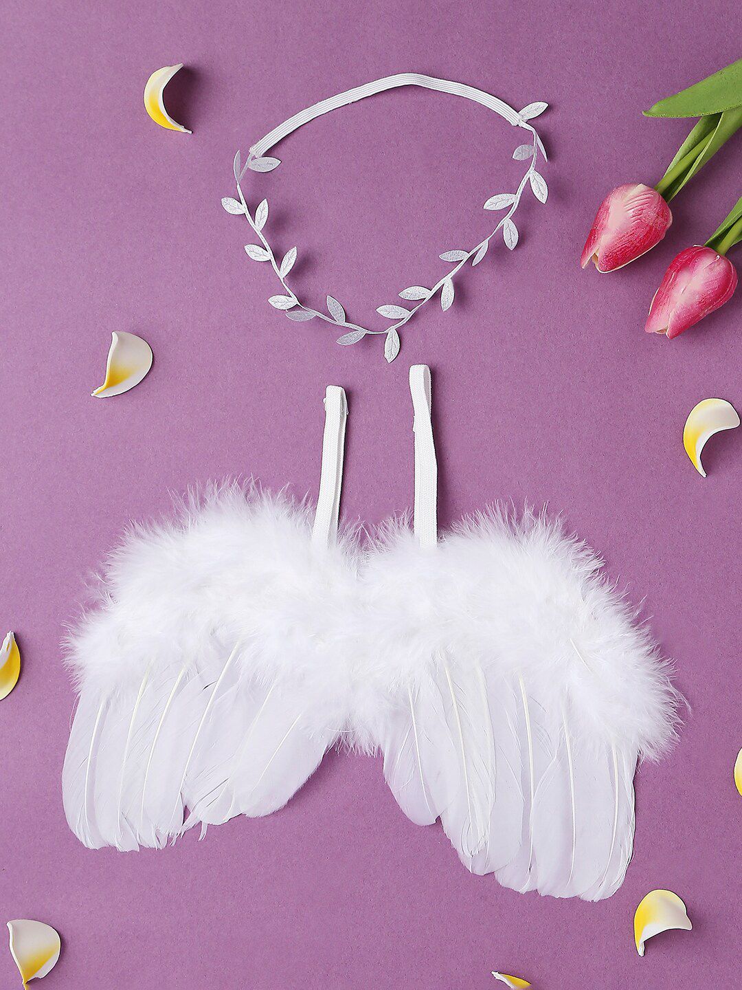 Babymoon Kids White Pack of 2 Feather Wings & Leaf Tiara-picture-24