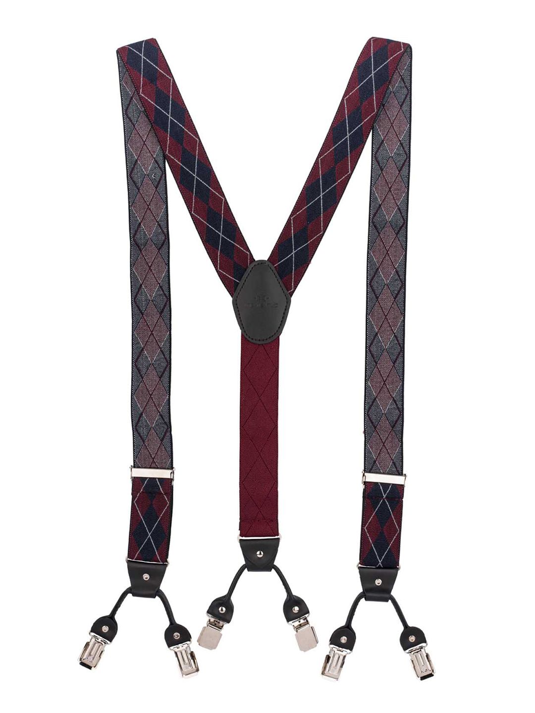 The Tie Hub Men Maroon Checked Diamond Tip Y Back Suspender-picture-28