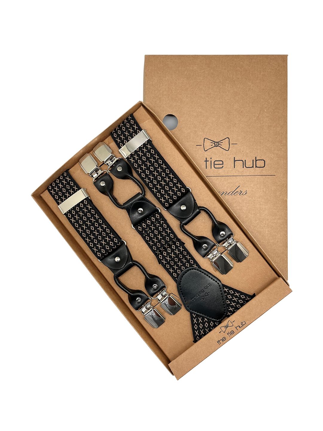The Tie Hub Men Black & Beige Tic Tac Toe Patterned Y Back Suspenders-picture-34