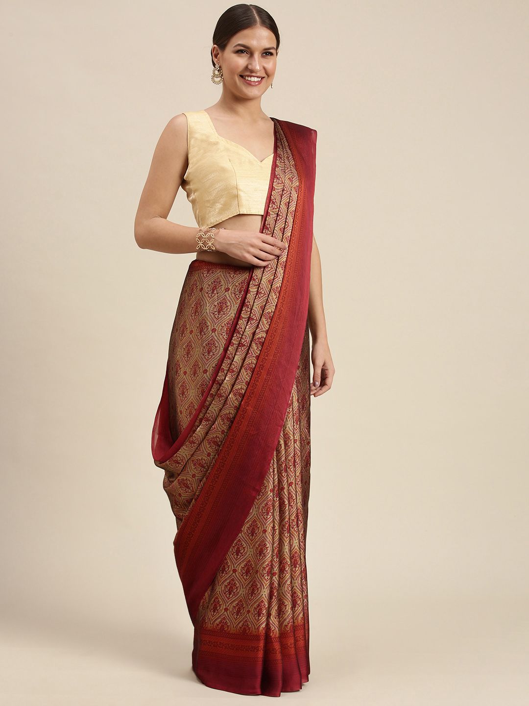 Red ethnic motifs sarees - Buy Red ethnic motifs sarees online in India