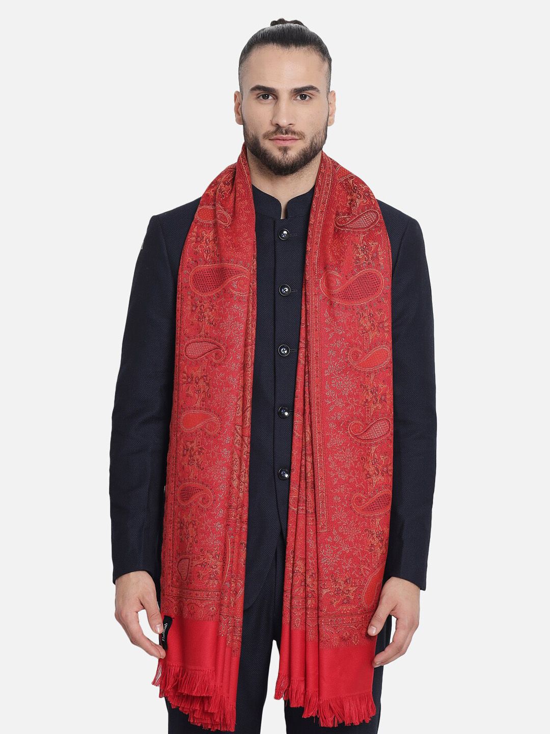 Pashtush Men Red Printed Woolen Shawl-image-33