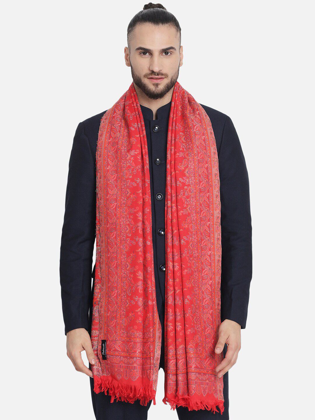 Pashtush Men Maroon Woven Design Woollen Shawl-image-27